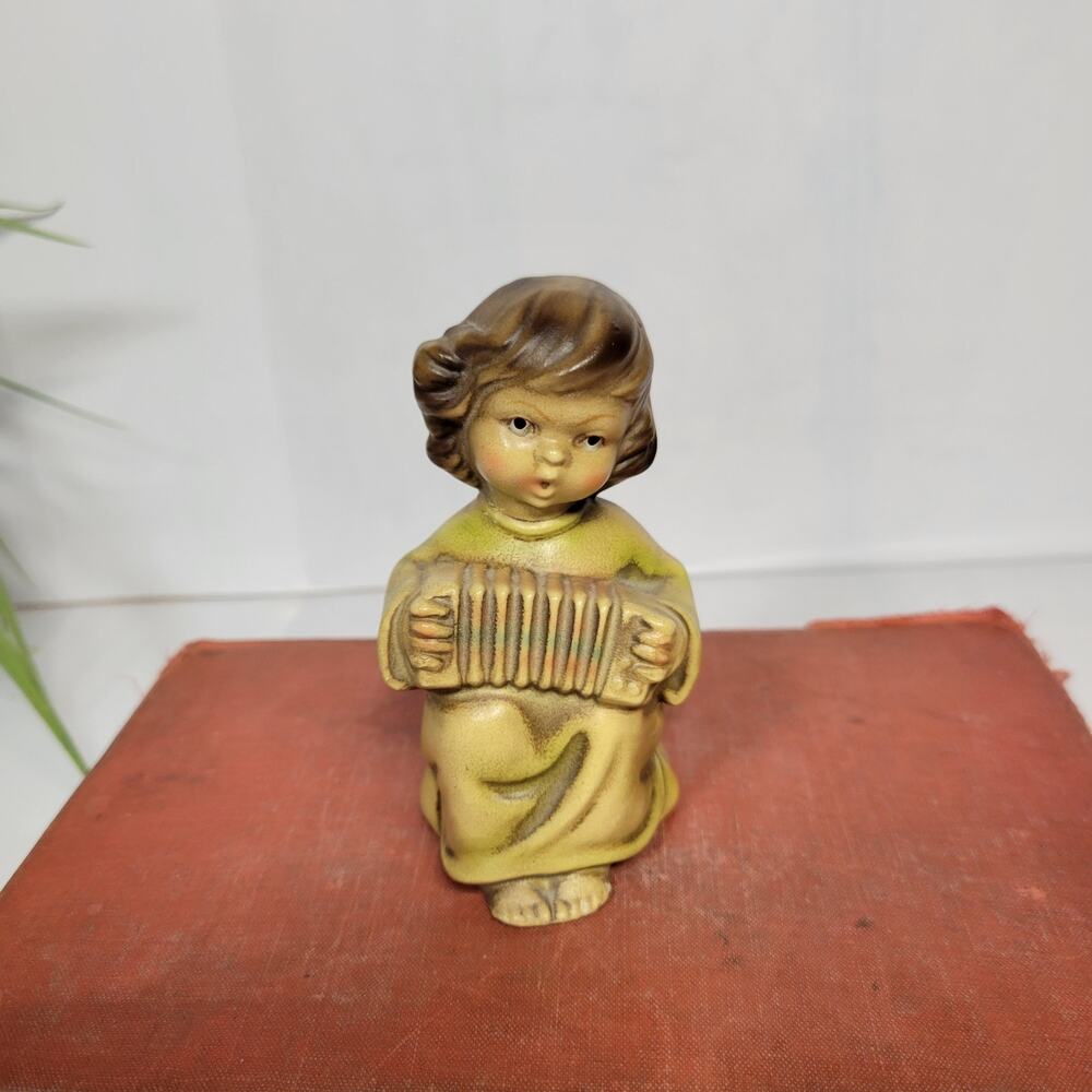 Vintage Paper Mache Angel Accordion Figurine, Japan Mid Century Choir Decor